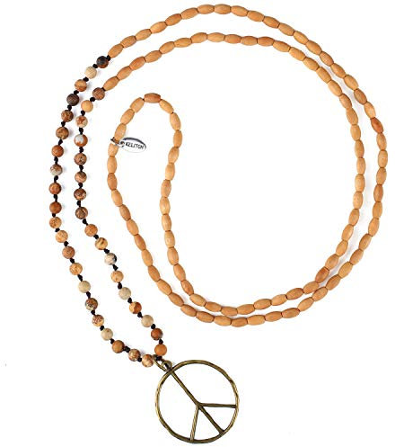 KELITCH Classic Peace Anhänger Halskette Love Hippie Frosted Crystal Beaded Halsketten (Holz)