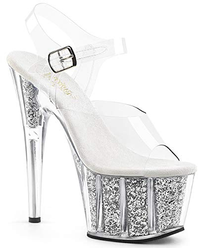 Pleaser Damen Adore-708g Sandalen, Clear/Silver Glitter Inserts, 39 EU