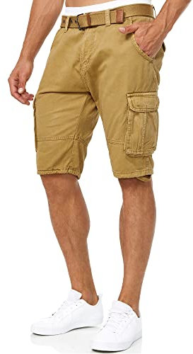 Indicode Herren Monroe Cargo Cargo-Shorts inkl. Gürtel | Bermuda Männer Sommerhose aus Baumwolle Amber, M