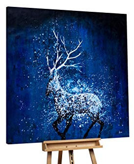 KunstLoft® XXL Gemälde 'Cerf Magique' 150x150cm | original handgemalte Bilder | Hirsch Petrol Schwarz Weiß Petrol Weiß | Leinwand-Bild Ölgemälde einteilig groß | Modernes Kunst Ölbild