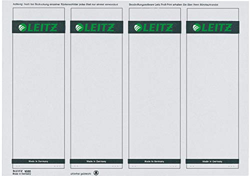 LEITZ® Rückenschild, auf A4-Bogen, selbstklebend, Papier, breit/kurz, 61 x 192 mm, grau (100 Stück), Sie erhalten 1 Packung á 100 Stück