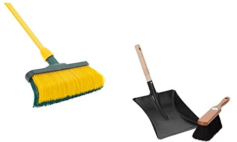 Krallenbesen Set 40 cm Holz mit Teleskopstiel gebogenen Borsten mit Kehrgarnitur Gartenbesen Straßenbesen Rosshaarbesen (Besen + Kehrschaufel Set Rosshaar, 40 cm)