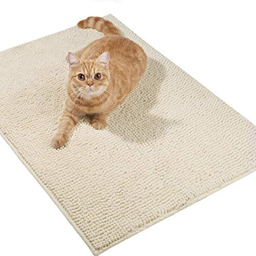 VIVAGLORY Soft Cat Litter Box Mat, Large Litter Trapping Mat for Indoor Cat, Machine Washable Cat Kitty Litter Tray with No-slip and Waterproof, 80 × 50cm, Beige