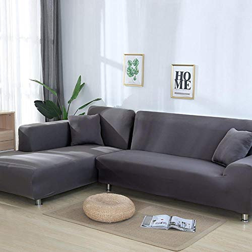 LINWX Graue Farbe Eng gewickelter Sofabezug Elastischer Sofabezug Wenn L-förmiges Ecksofa Capa De Sofa, Grau, 1-Sitzer und 3-Sitzer