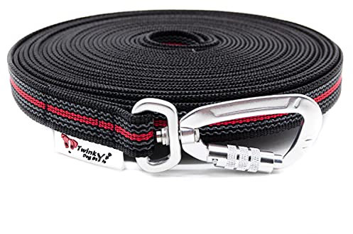 Twinkys Dog Style Schleppleine gummiert mit Sicherheitskarabiner 20 mm breit für Hunde bis 50 kg - MIT Handschlaufe 10 Meter Schwarz Rot Made in Germany