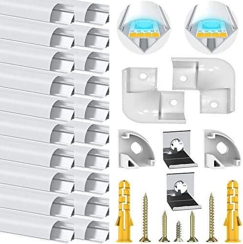 Profilé led diffuseur led - 20x1mètre Aluminium Profilé V-forme pour Bandes à LED, Compact Finition Professionnelle avec Blanc Laiteux Couvercle,Embouts,Clips de Montage en Métal