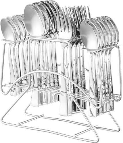 TreegoArt Silver Stainless Steel Cutlery Set for Dining Table 24 Pieces (Contains: 6 Master Spoons, 6 Tea Spoons, 6 Forks, 6 Spoons) for Home and Kitchen