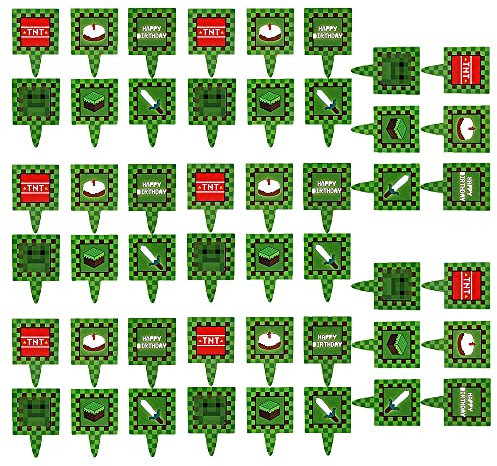 48 Stück Minecraft Cupcake Toppers Pixel Wars Kuchen Topper Geburtstag Kuchen Topper für Kuchen Dekoration