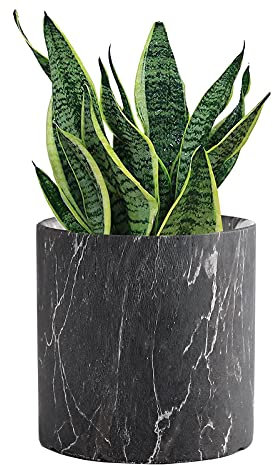 NICETOW Vaso de cerâmica em mármore, Vasos de marmoreio de Estilo Moderno com orifício de drenagem e Pires, Vasos de orquídeas Redondos para jardim doméstico Plantas externas internas - Preto Grande