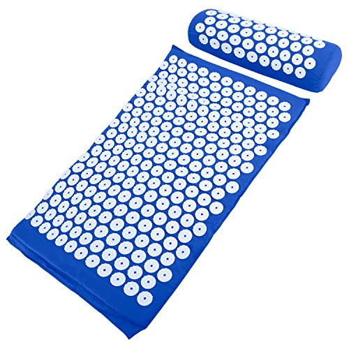 EmpireAthletics tragbares Akkupressur Akkupunktur Massageset in Blau - Massagematte und -kissen mit praktischer Tragetasche gegen Schmerzen und für Durchblutungsförderung