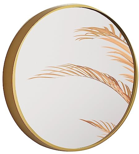 BD ART Wandspiegel Rund Spiegel 60 cm mit Gold eleganter Holzrahmen