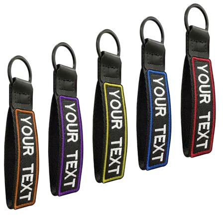 Brillina Porte-clés personnalisable, broderie personnalisée de votre étiquette de clé de texte, accessoires de porte-clés adaptés à la ceinture de moto de voiture pour hommes, Noir, 13 x 2.5cm