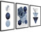 ag.art deco Premium Poster Set Collage | Dekoration Wohnung modern | Wand-Deko Wohnzimmer Schlafzimmer | Blau-Silber | 3 Stück | Dreiecke und Kreise Triptychon Abstrakt | ohne Bilderrahmen (30x40cm)