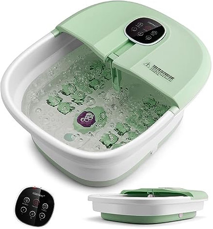 COSTWAY Bain de Pieds Pliant, Massant Chauffant Spa, Masseur à Pédicure avec Bulle et Température Réglable, Massage au Rouleau avec Panneau ABS, Télécommande et Boîte à Médicaments(Vert Clair)
