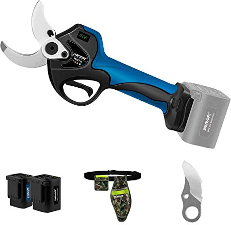 Tijeras de poda eléctricas profesionales de 45 mm con sistema de memoria, tijeras inalámbricas con baterías de litio de 2 * 4Ah, para viñedos y huertos de olivos,Azul/Negro (Azul/Negro2)