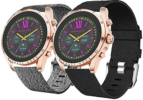 Blueshaweu Compatible avec Michael Kors Gen 6 Bracelet,Bande en Tissé de Remplacement Réglable Sangle Rechange avec Accessoires Compatible avec Michael Kors Gen 6 (2 packs - Noir+Gris)