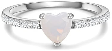 GLANZSTÜCKE MÜNCHEN Damen Herz-Ring aus 925/- Sterling Silber mit Mondstein (synth.) Zirkonia weiß - Motivring Herzschmuck Silberring Solitärring