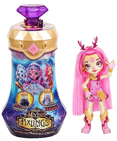 Magic Mixies Pixlings Puppe Deerlee im REH-Look: Magische Enthüllung der wunderschönen, detailreichen 16,5 cm großen Pixlings-Puppe in Einer Zaubertrank-Flasche