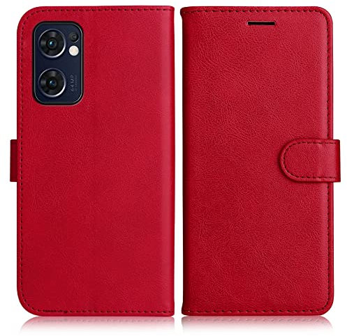 DENDICO Coque pour Oppo Find X5 Lite 5G, PU en Cuir Coque Portefeuille Étui Housse, Design Classique TPU Coque pour Oppo Find X5 Lite 5G, Rouge