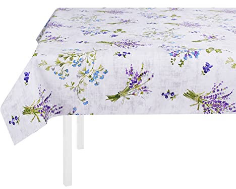 SaRani Tovaglia da Tavola Cotone 6 12 Posti Rettangolare a Fantasia Floreale Lilla (12 posti)