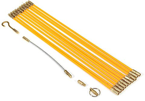 Kit d'extraction de câble électrique connectable, 10 pièces de 33 cm en fibre de verre avec 5 accessoires différents, kit de course de fil mural pour tige de câble
