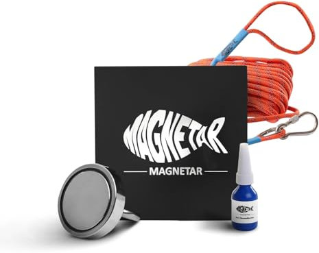 Magnetar Imán de pesca - 110 Kg Imán de pesca de una cara - Juego de pesca magnética con cuerda y pegamento - Imán de pescado de neodimio para pesca magnética