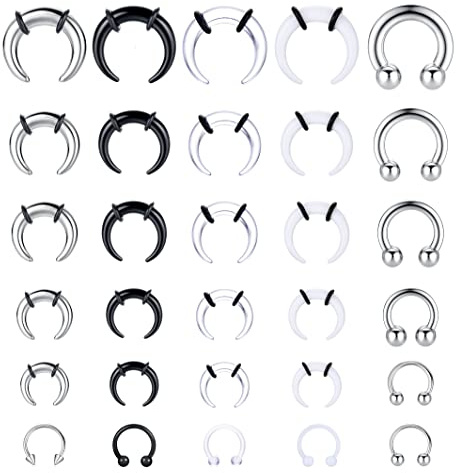 LOLIAS 16G-6G Horseshoe Septum Pincher Tapers Rings Acrylic Stainless Steel