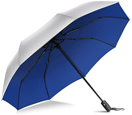 ZOMAKE Parasol,UPF 50+Paraguas de protección UV,paraguas automático de apertura y cierre,paraguas de revestimiento de plata pequeño,paraguas de bolsillo plegable(Azul Plata)