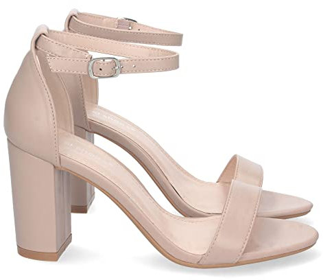 shoes&blues.es 74300-Sandalia de Tacon Alto para Mujer, Comoda, con Pala Fina Simple, Estilo Ankle Strap, y Cierre de Hebilla. Talla 41 Nude