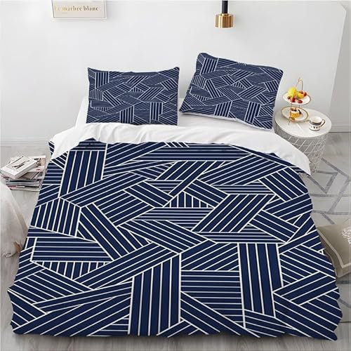 phonxia Housse de Couette 160x200 Grille Bleue Ensemble De Literie Microfibre avec Fermeture Éclair Housse Couette Parure de lit Doux Imprimé avec 2 Taie d'oreiller 65x65 cm