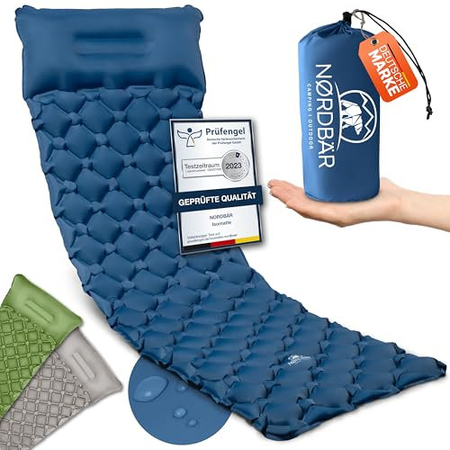 NORDBÄR® Camping Isomatte aufblasbar & Ultraleicht [mit oder ohne Kissen]| Iso Luftmatratze kleines Packmaß für Camping, Outdoor & Zelten | Campingmatte, Schlafmatratze, Reisematratze