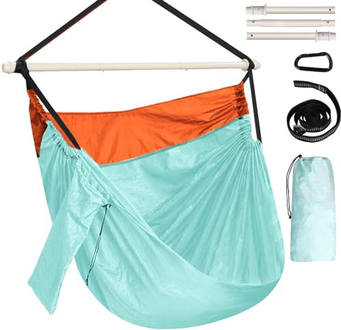 Chihee Hängesessel Fallschirm Nylon Hängematte Stuhl Tragbarer Leichter und großer Schaukelstuhl - Max 250KG - klappbarem Metallspreizstab Starkes Gurtband und Karabiner - Außenbereich Innen Camping