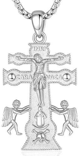 EUDORA Harmony Ball Caravaca Kreuz Kette für Damen Herren Sterling Silber 925, Amulett Energie Caravaca Kreuz Halskette Anhänger für Gläubiger Christ Vintage Schmuck, Geschenk für Frauen Herren, 22
