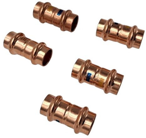 zbs24 Pressfittings Kupfer, Muffe 18mm (5 Stück), mit Dichtungen für Trinkwasser und Gasleitungen, V-Press Kontur, DVGW geprüft