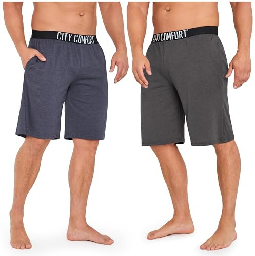 CityComfort Mens Pyjama Shorts - Comfy Lounge Shorts with Pockets Pack of 2 (M, Navy/Charcoal)