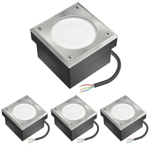 ledscom.de 4x GX53 Pflasterstein Bodeneinbauleuchte NEOLUM für außen, IP67, eckig, 10 x10cm, inkl. Lampengreifer