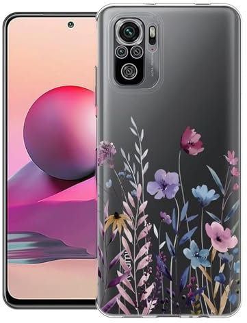 Kaywzo Funda para Xiaomi Redmi Note 10 4G/10S,Transparente TPU Carcasa con Patrones de Flores Pintadas,Ultra Delgado Mujeres Silicone Phone Protección Case Cover-4