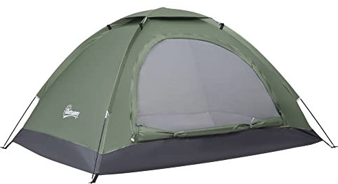 Outsunny Tenda da Campeggio 2 Posti, Tenda a Igloo con Porta a Cerniera, Zanzariera e Sacca di Trasporto, 206x152x110cm, Verde