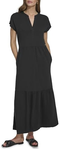 DKNY Damen Casual Notch Neck Cap Sleeve Dress Kleid, Schwarz, Klein