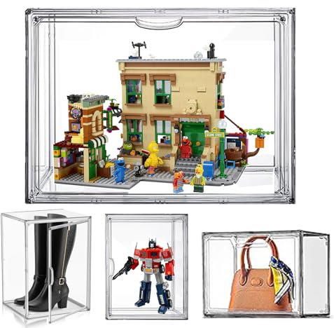 AAABOX Acryl Vitrine Groß Transparente Stapelbar mit Tür,3 Stück 40x25x30cm Vitrinenschrank Schaukasten Selbstmontage für Groß Sammlung Modellautos Figuren Sammlerstücke Hohe Stiefel