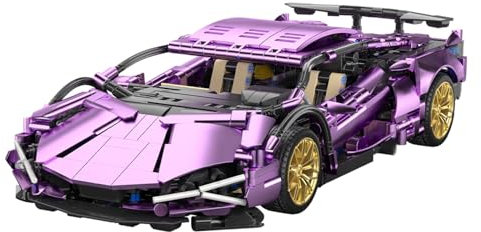 Technik Voiture Sport Blocs Ensemble, 1280 Pièces Course Construction Jeu de Maquettes, 1:14 Ensemble de Construction de Voiture de Course, Cadeau Jouet pour Enfants et Adultes (Violet)