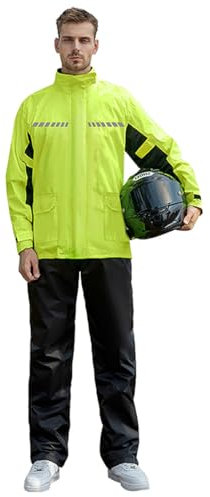 Harssidanzar Herren Motorrad Regenanzug Set Leichte Outdoor Regenjacke Regenhose mit reflektierenden Streifen für Angeln Radfahren SM301EU,Gelb,Größe L