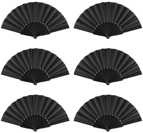 KAKOO 6STK Fächer Hochzeit Gastgeschenke Hochzeit Fächer Schwarz Groß Handfächer Hand Fan Wandfächer Fecher Damen Faltfächer faltbare Handfächer Japanische Deko Zimmer für Wedding Sommer Party