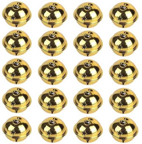 Goldene Weihnachtsglocken, runde Metallglocken, 40 mm, leuchtende Farben, Glöckchen zum Basteln, für Haustiere, Weihnachten, Windspiele, Schmuck, Ornamente, Urlaub, Zuhause, Party-Dekoration, 20 Stück