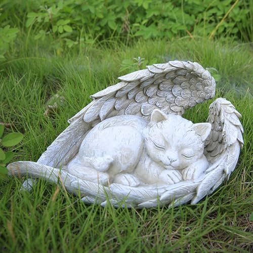 XJKLBYQ Cat Angel Memorial Statue, 9,4x5.2x4.7in Cat -Figuren Werden im Outdoor -Garten oder Grabstein, Katzenstatue -Harz platziert