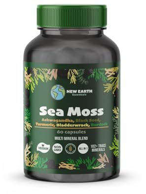 Sea Moss Capsules with Bladderwrack, Ashwagandha, Turmeric, Black Seed, Burdock Root, Manuka Honey, Vitamin C & D3, Apple Cider Vinegar, Dandelion Root, Yellow Dock Root, Elderberry, Chlorophyll