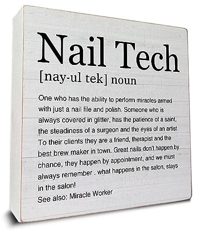 Best Nail Tech Gifts for Women Nail Tech Definition Art Wooden Box Sign Decorative Wooden Sign Home Salon Decor for Desk Table Shelf 7x7 inch