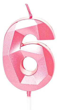Pink 6th Birthday Candle Number 6 for Cake, 6th Birthday Cake Toppers for 6 Year Old Girls