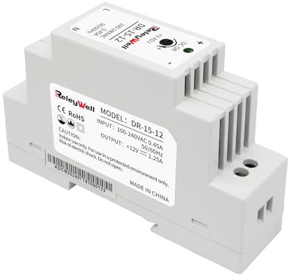 Alimentatore per guida DIN 12V, 15W, 1,25A; ReleyWell, 12 volt, alimentatore usb per guida DIN 12V, trasformatore a campana, presa per guida DIN, DR15-12