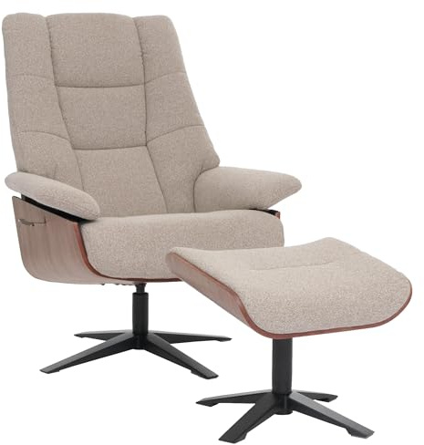 MCA Relaxsessel + Hocker HWC-N57 Bouclé Stoff Holz - braun | Fernsehsessel, Liegesessel